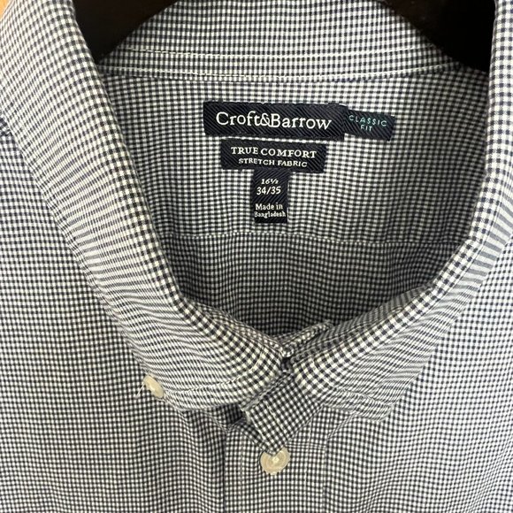 Blue & White Patterned Cotton Blend Collared Shirt // Croft & Barrow Men's 16.5 - Picture 4 of 6